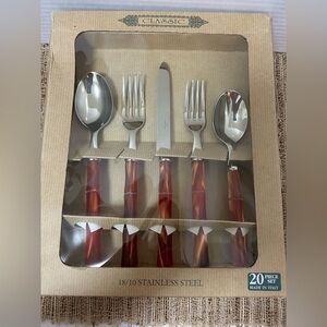 Inox Italian Acrylic Orange Pearl Bamboo 18/10 Flatware Set. 20 Pieces Vintage